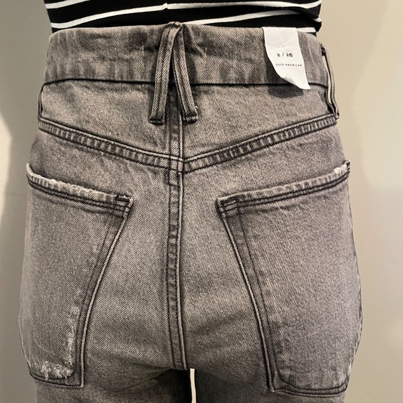 Good American jeans the weekender distressed raw hem gray black size 26 - Picture 3 of 6